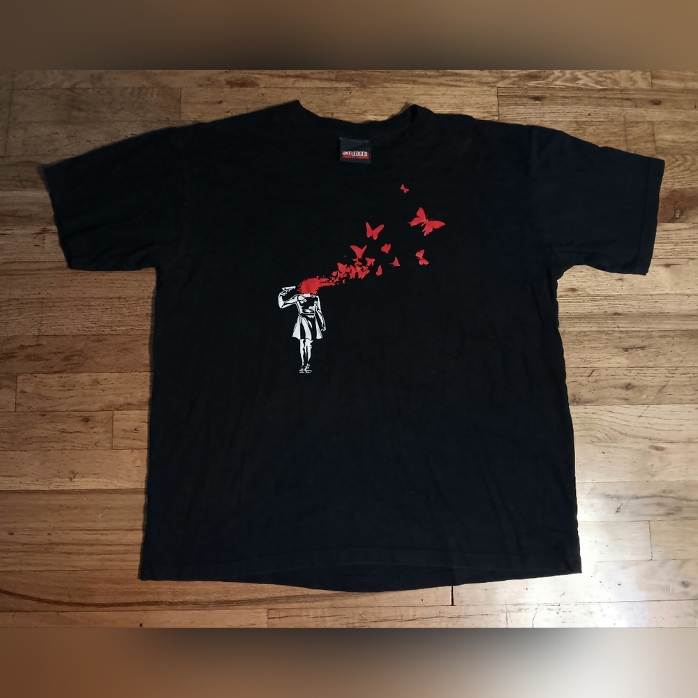 Vintage double-sided Banksy Government Property t-shirt Girl Butterfly art